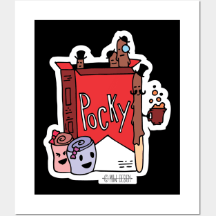 Cute Kawaii Otaku Japan candy food Chocolate Pocky Gentleman with glass, mustache and coffee Posters and Art